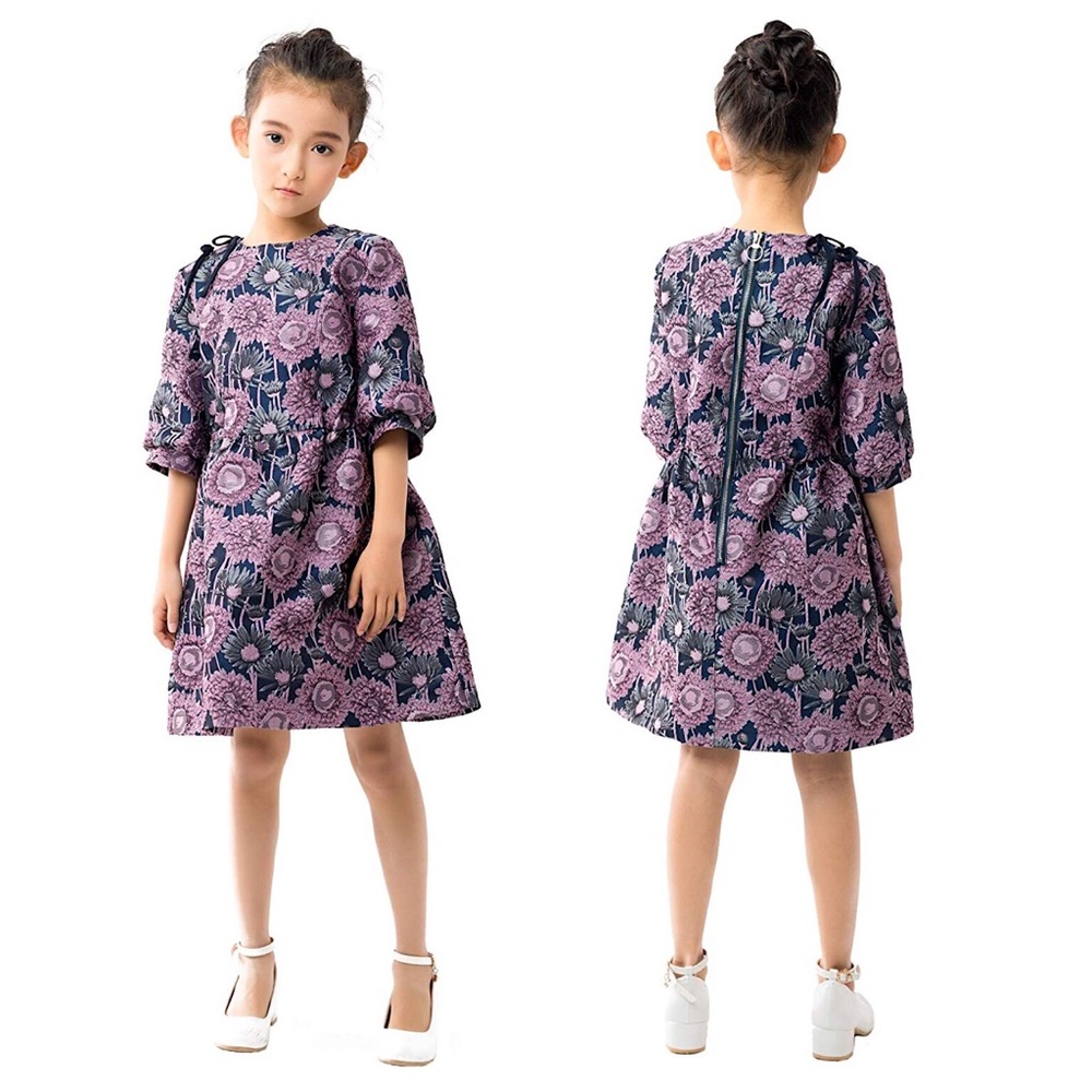 Girls fashion floral holiday party purple dress